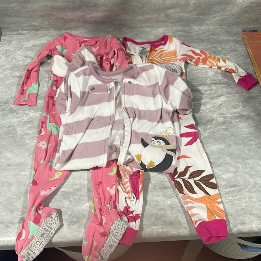 Carters 12 month long sleeve pajamas. 3 total